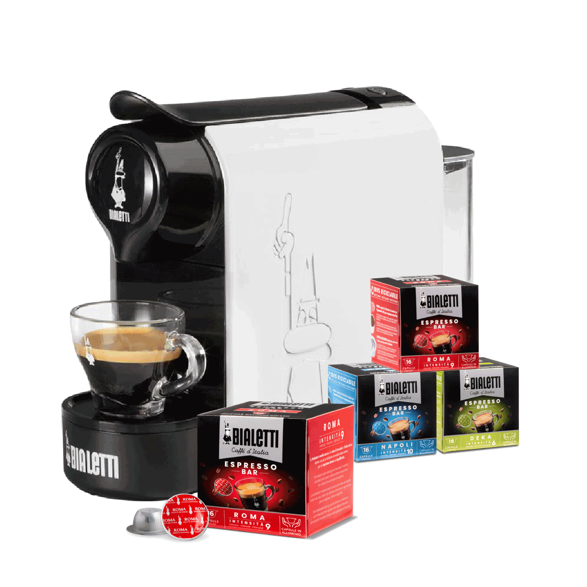 Gioia Bialetti - Macchina da Caffè Espresso con 4 box di capsule a scelta