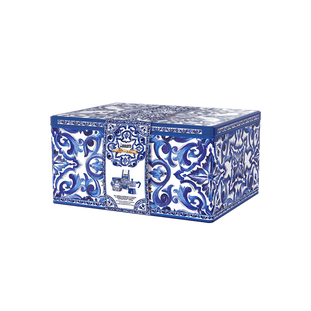 Set Moka Express Blu Mediterraneo 3 tz e Perfetto Moka Autentico