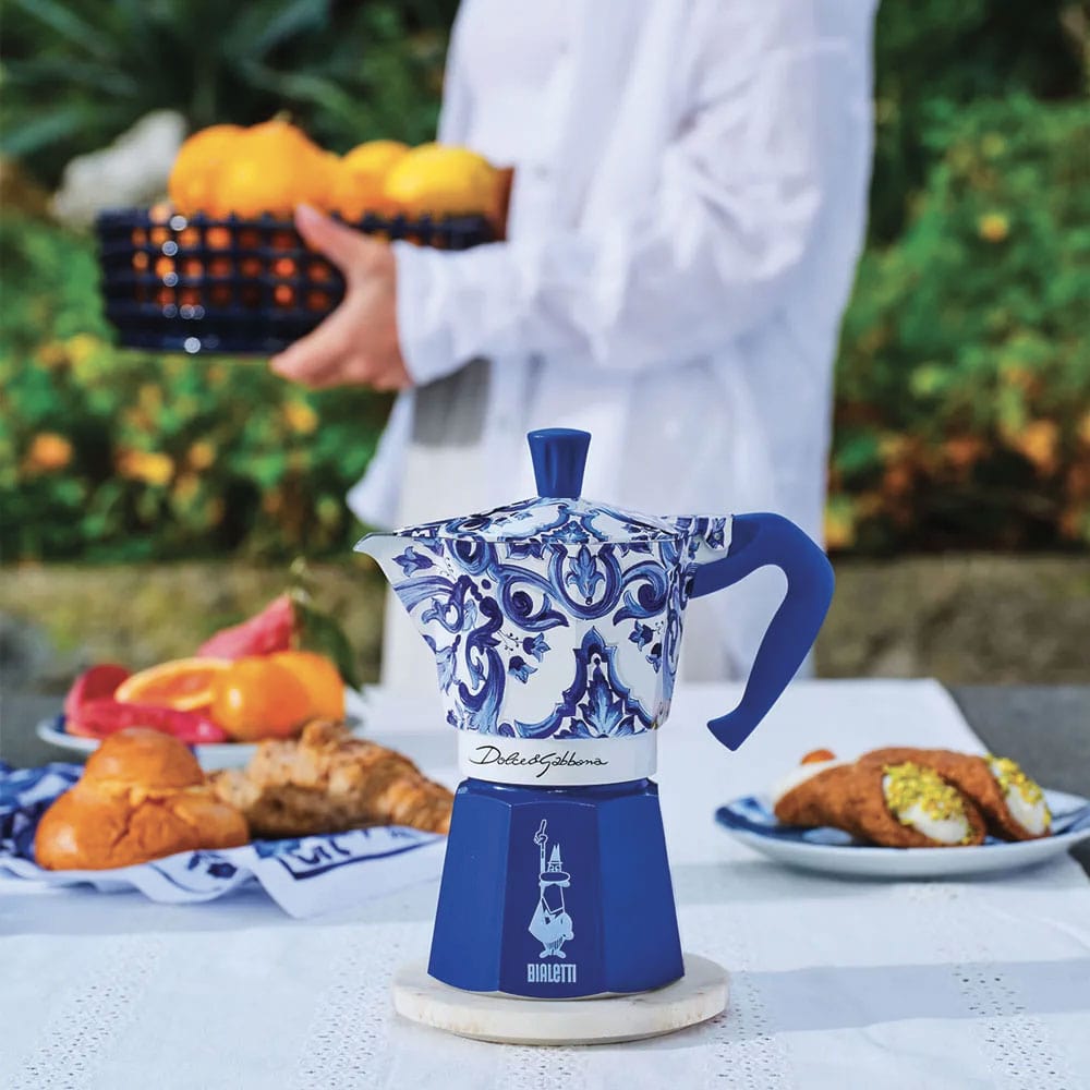 Set Moka Express Blu Mediterraneo 3 tz e Perfetto Moka Autentico