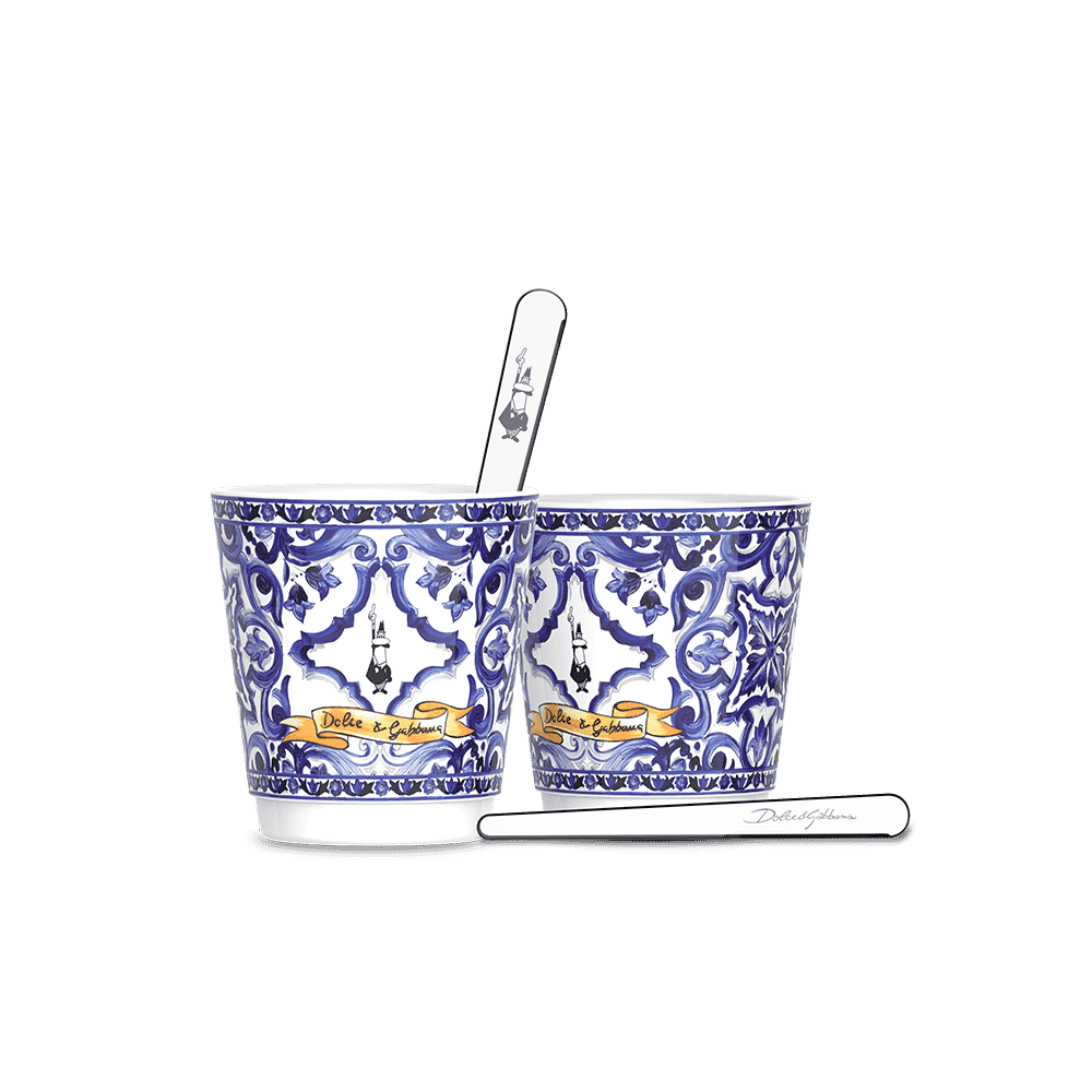 Set 2 bicchierini e 2 palettine argentate Bialetti Blu Mediterraneo